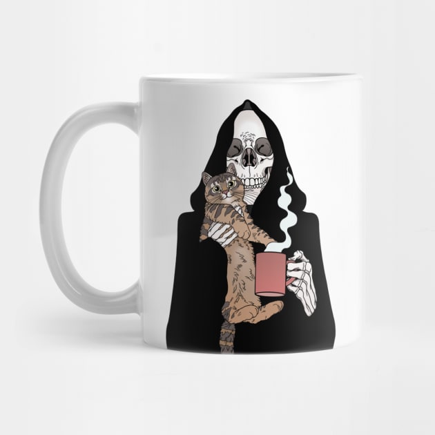 Grim Reaper, Coffee & Cat friend by tiina menzel